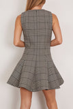 Brandon Maxwell The Sophie Crew Neck Fitted Mini Dress in Prince of Wales Plaid