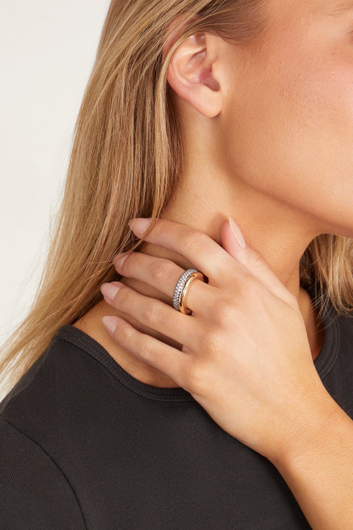 By Pariah Rings Classic Diamond Duo Ring Stack in Silver/Gold By Pariah Classic Diamond Duo Ring Stack in Silver/Gold
