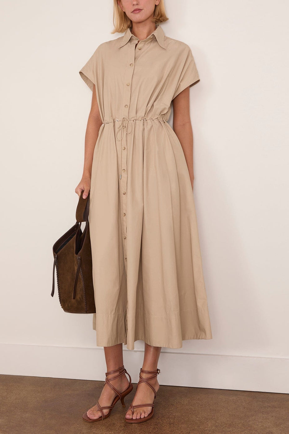 Brandon Maxwell The Blake Short Sleeve Shirtdress in Dune