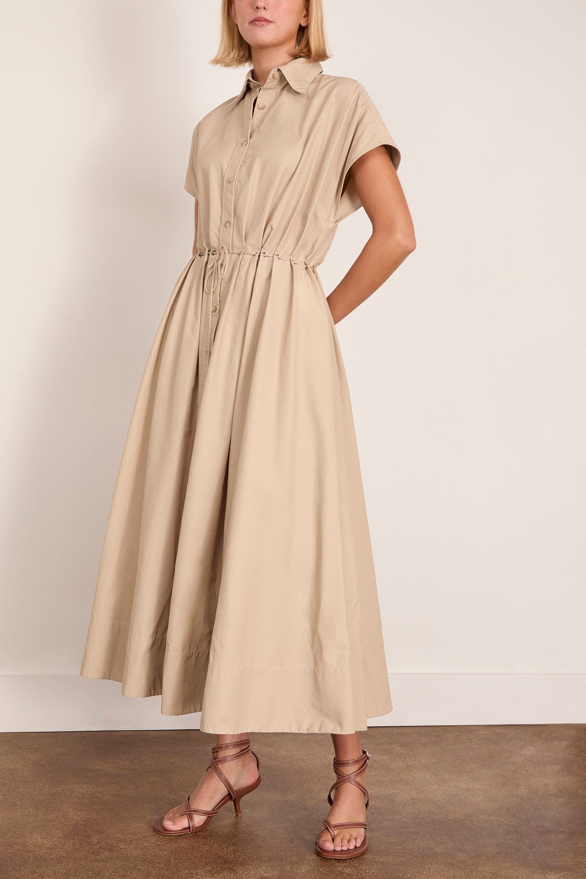 Brandon Maxwell The Blake Short Sleeve Shirtdress in Dune