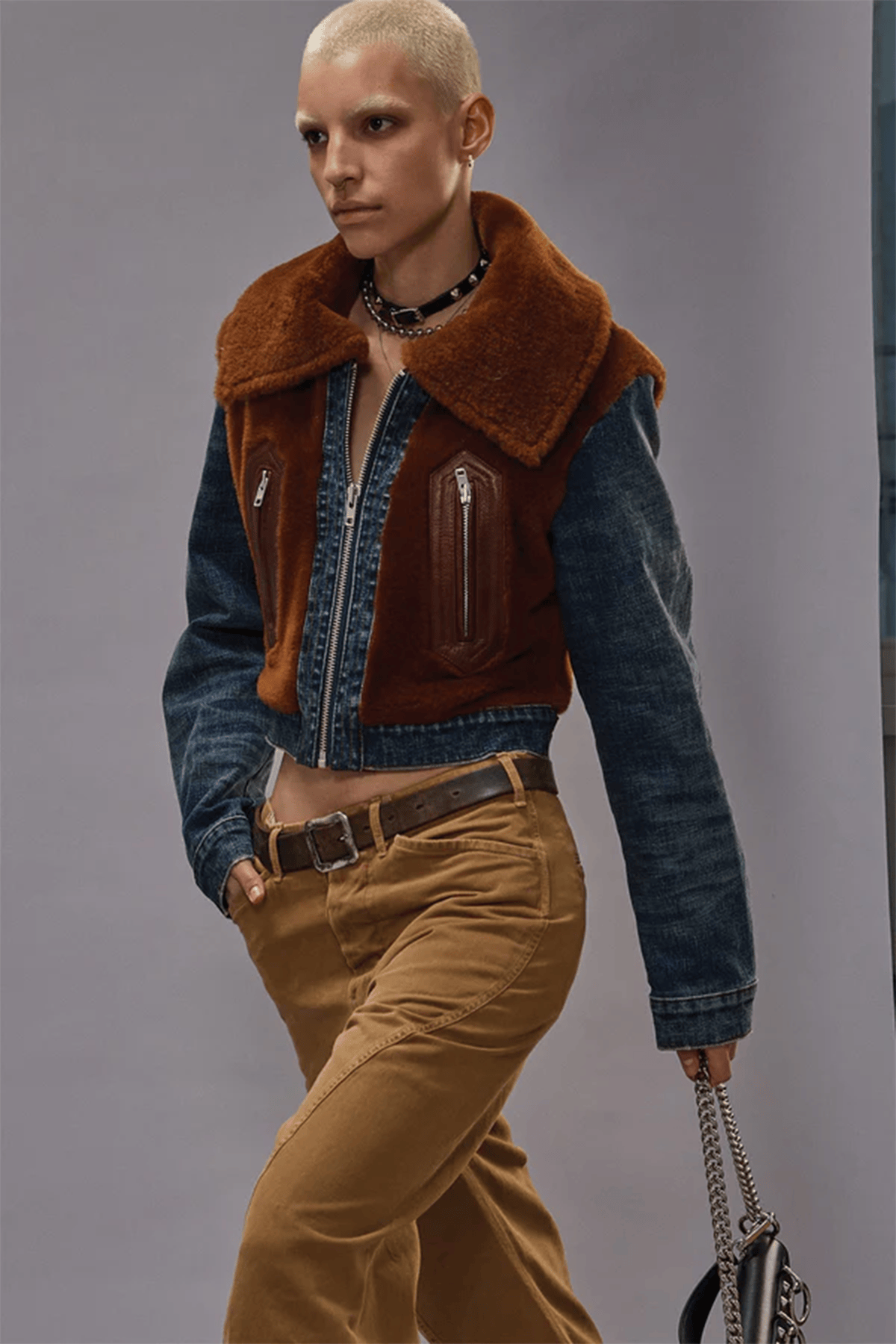 R13 Denim Fur Jacket in Melvin Blue Stretch