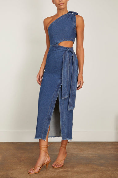 Simkhai Casual Dresses Doran Denim Draped Tie Midi Dress in Covina Simkhai Doran Denim Draped Tie Midi Dress in Covina