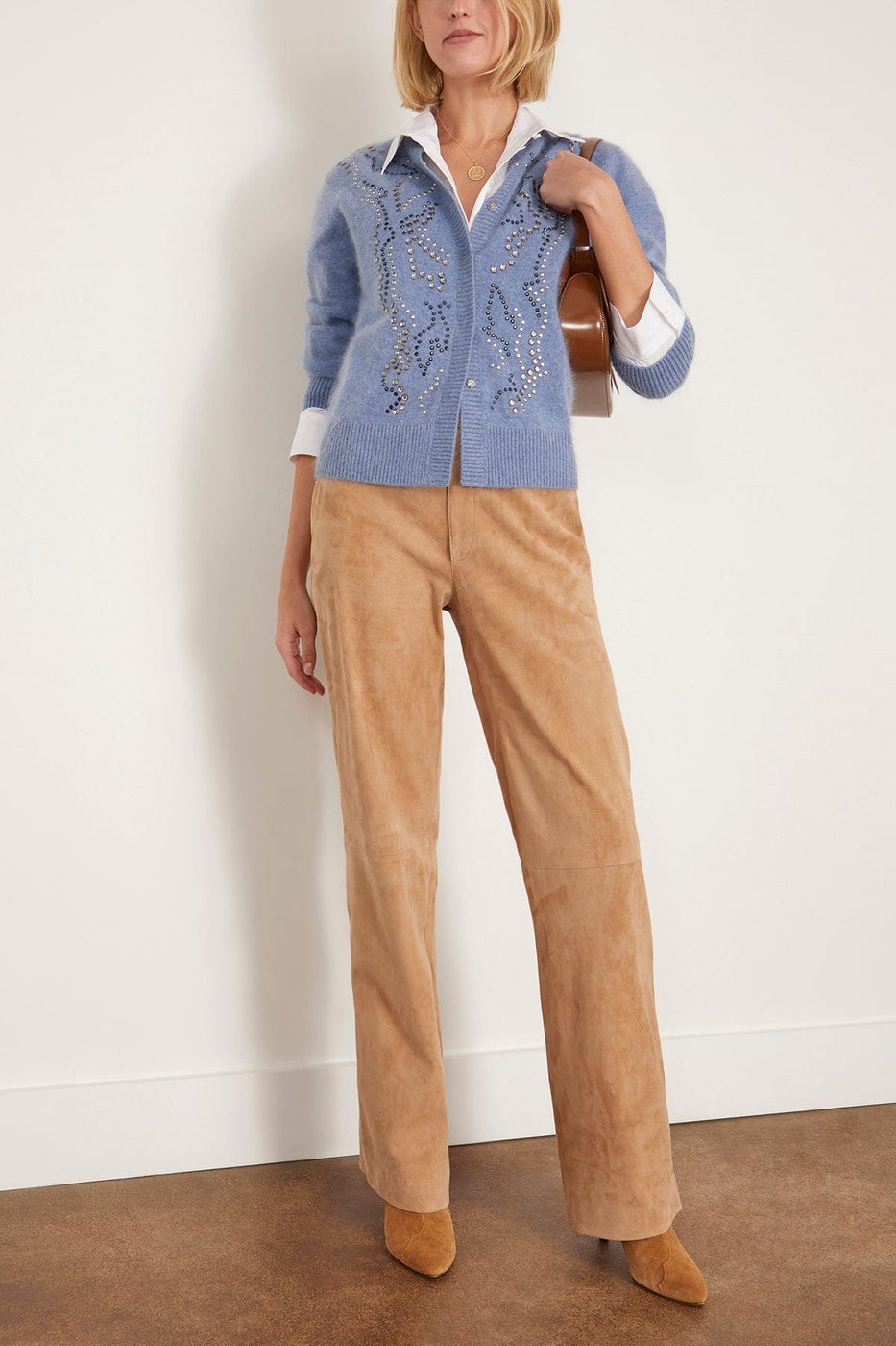 Dorothee Schumacher Sweaters Fluffy Statements Cardigan in Medium Denim Blue Dorothee Schumacher Fluffy Statements Cardigan in Medium Denim Blue