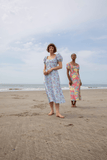 Markarian Casual Dresses Elora Ikat Puff Sleeve A-Line Midi Dress in Blue and Pink Floral Markarian Elora Ikat Puff Sleeve A-Line Midi Dress in Blue and Pink Floral