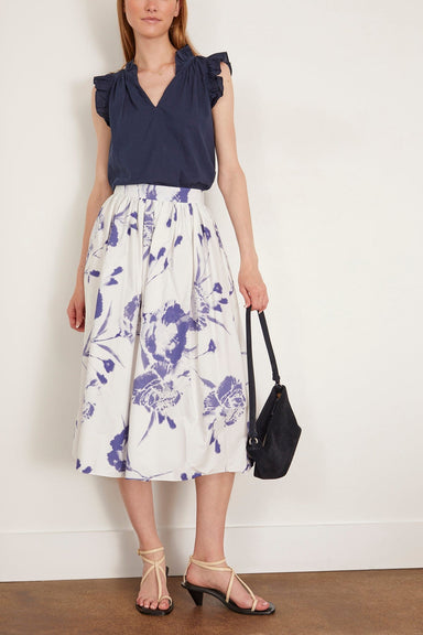 Erdem Skirts Gathered Midi Skirt in Carnation Cyanotype White Gathered Midi Skirt in Carnation Cyanotype White