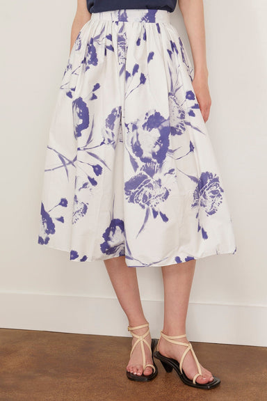 Erdem Skirts Gathered Midi Skirt in Carnation Cyanotype White Gathered Midi Skirt in Carnation Cyanotype White