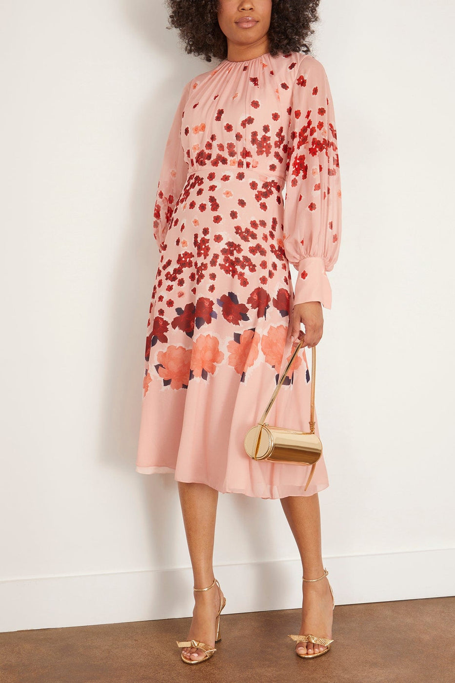 Erdem Cocktail Dresses Long Sleeve A-Line Midi Dress in Margot Selvedge Cloud Pink Erdem Long Sleeve A-Line Midi Dress in Margot Selvedge Cloud Pink