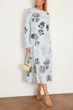 Long Sleeve A-Line Midi Dress in Small Margot Floral Sky Blue