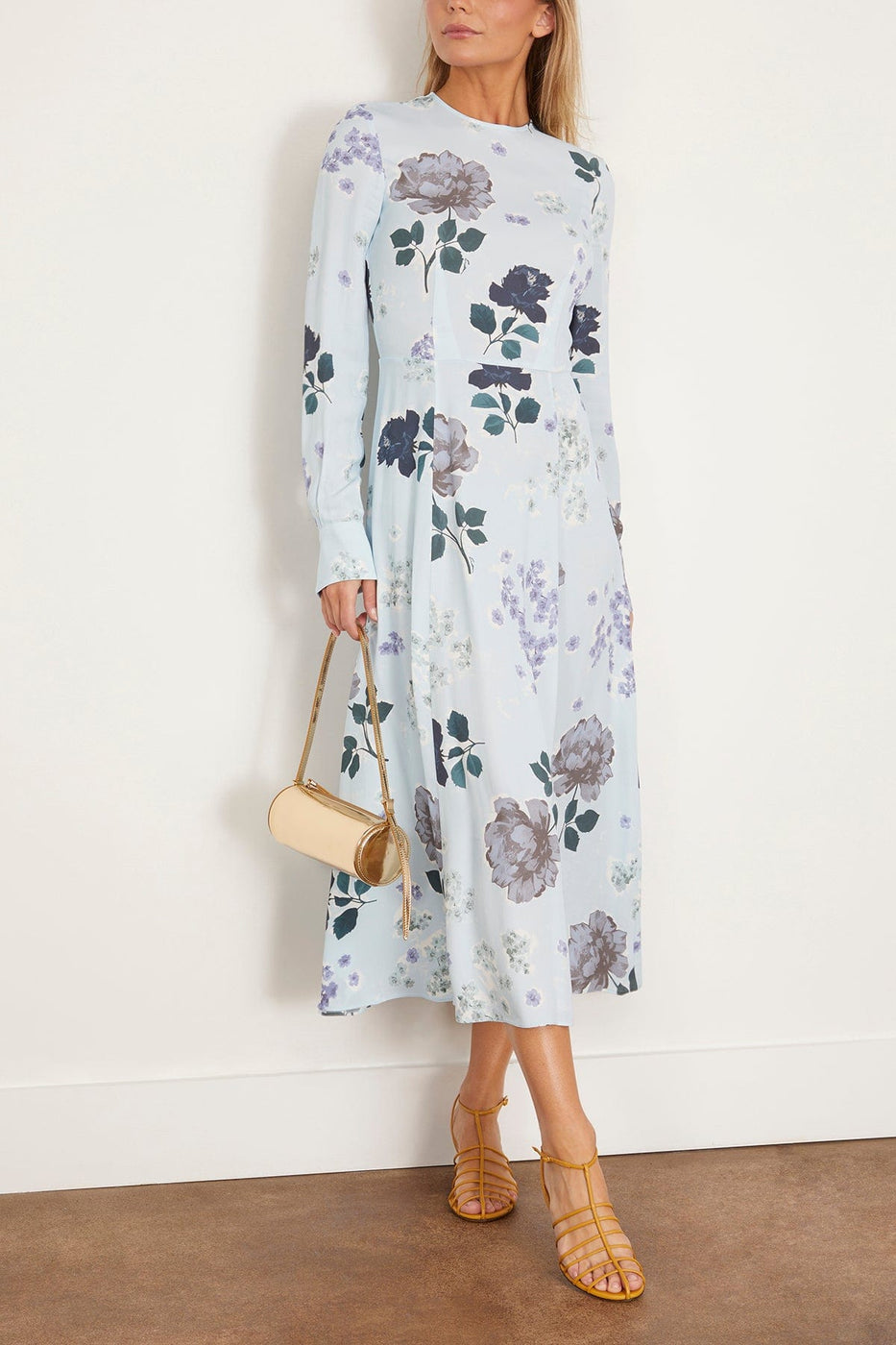 Erdem Cocktail Dresses Long Sleeve A-Line Midi Dress in Small Margot Floral Sky Blue Erdem Long Sleeve A-Line Midi Dress in Small Margot Floral Sky Blue