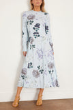 Long Sleeve A-Line Midi Dress in Small Margot Floral Sky Blue