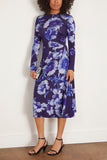 Long Sleeve Draped Midi Dress in Troubridge Floral Indigo