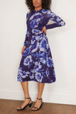 Long Sleeve Draped Midi Dress in Troubridge Floral Indigo