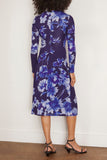 Long Sleeve Draped Midi Dress in Troubridge Floral Indigo