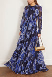 Erdem Gowns Long Sleeve Gown in Troubridge Floral Indigo Erdem Long Sleeve Gown in Troubridge Floral Indigo