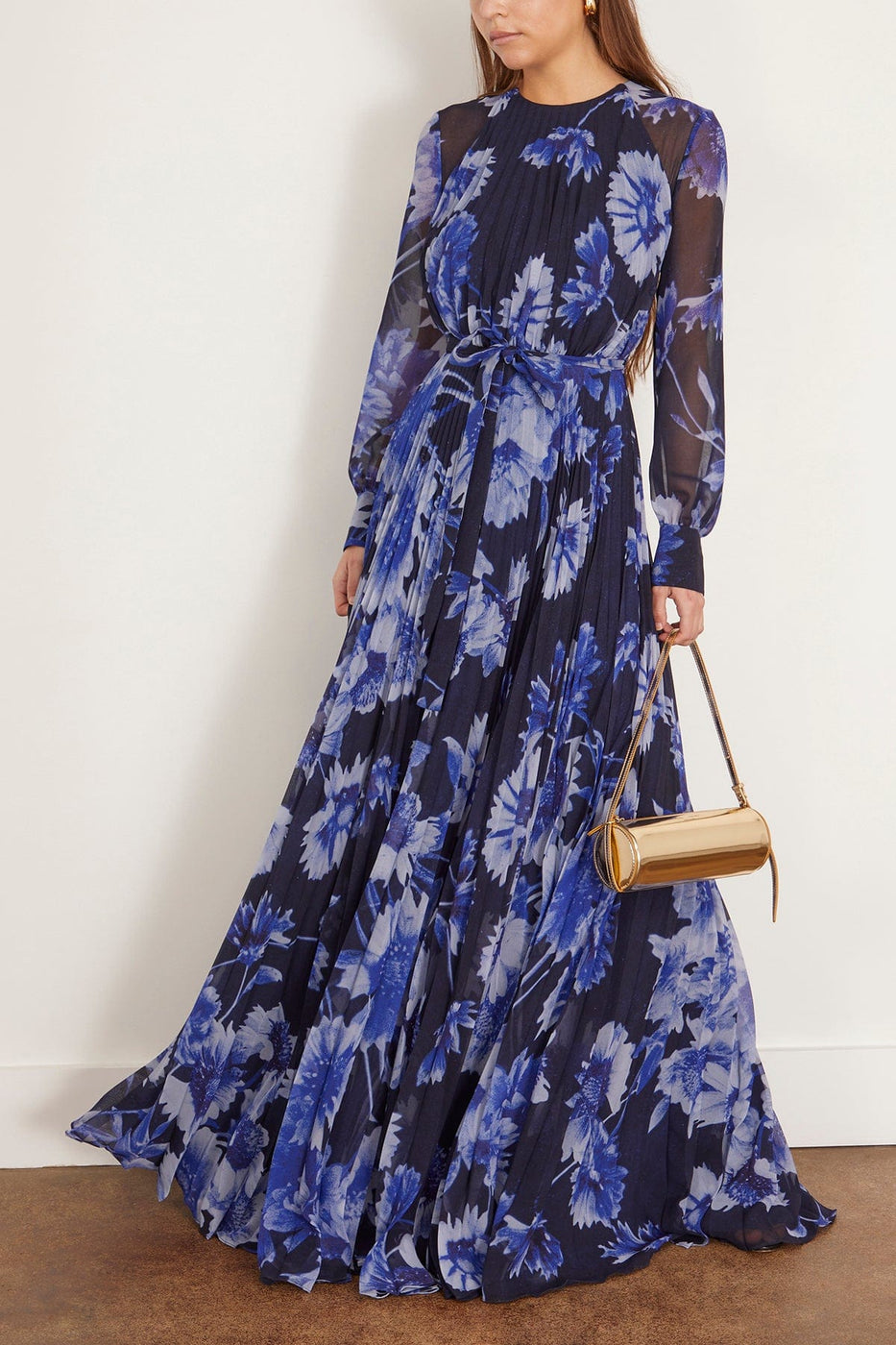 Erdem Gowns Long Sleeve Gown in Troubridge Floral Indigo Erdem Long Sleeve Gown in Troubridge Floral Indigo