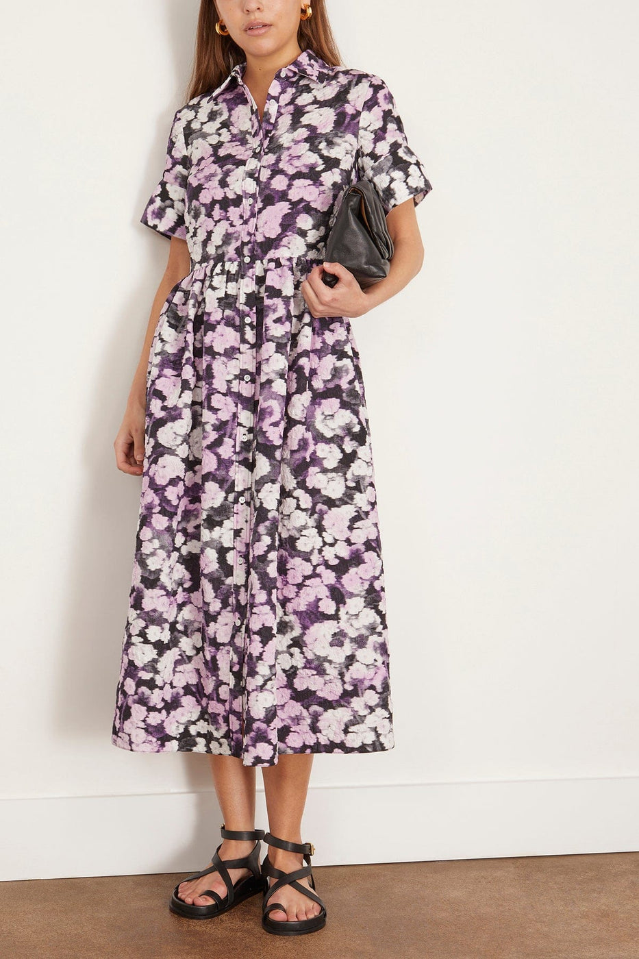 Erdem Cocktail Dresses Short Sleeve Midi Shirt Dress in Havelock Blossom Lilac Erdem Short Sleeve Midi Shirt Dress in Havelock Blossom Lilac