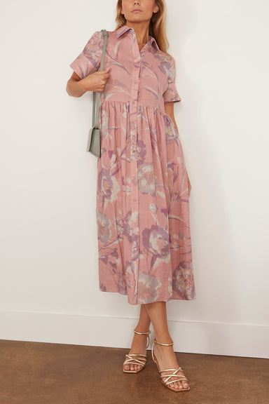 Short Sleeve Shirt Dress in Carnation Cyanotype Rose