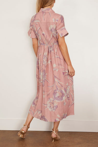 Erdem Dresses Short Sleeve Shirt Dress in Carnation Cyanotype Rose Short Sleeve Shirt Dress in Carnation Cyanotype Rose