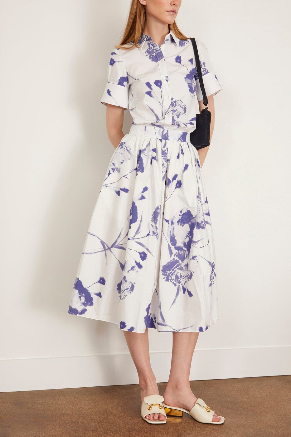 Erdem Tops Short Sleeve Shirt in Carnation Cyanotype White Short Sleeve Shirt in Carnation Cyanotype White