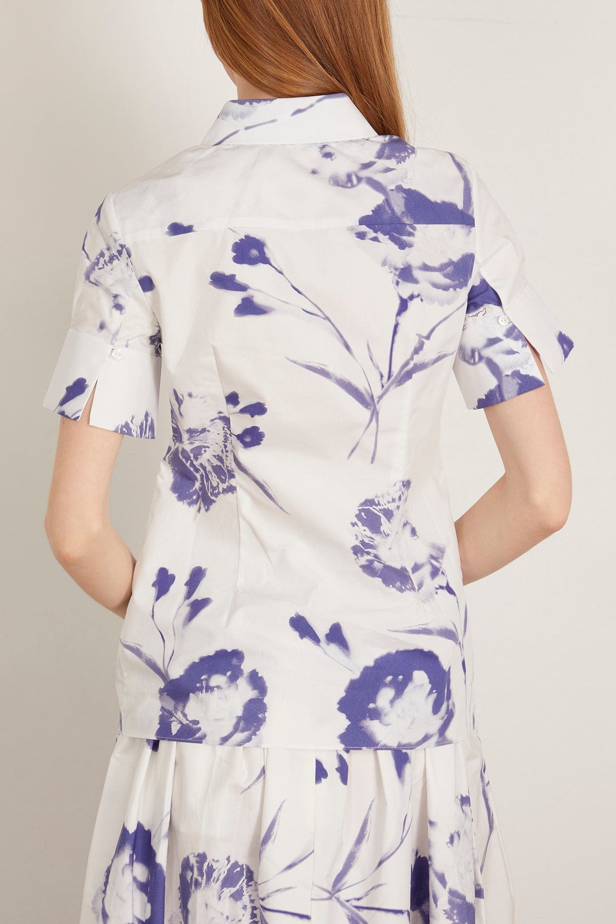 Erdem Tops Short Sleeve Shirt in Carnation Cyanotype White Short Sleeve Shirt in Carnation Cyanotype White