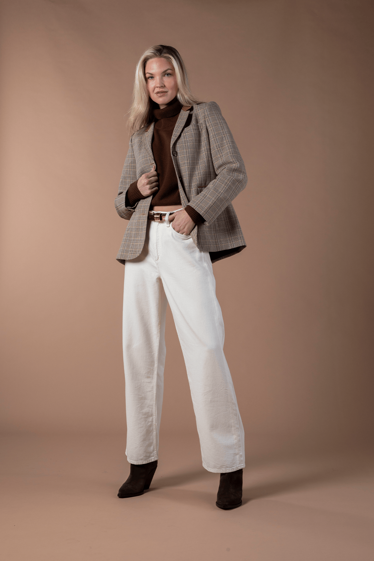 Rag And Bone Evia Plaid Blazer in Tan Multi