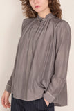 Forte Forte Heavy Habotai Silk Crater-Neck Shirt in Stone