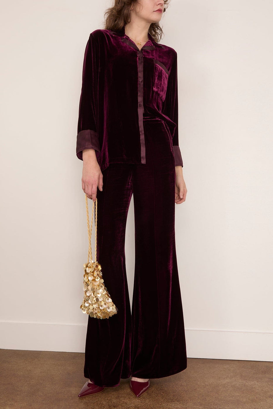 Forte Forte Plain Velvet Flare Pants in Bordeaux