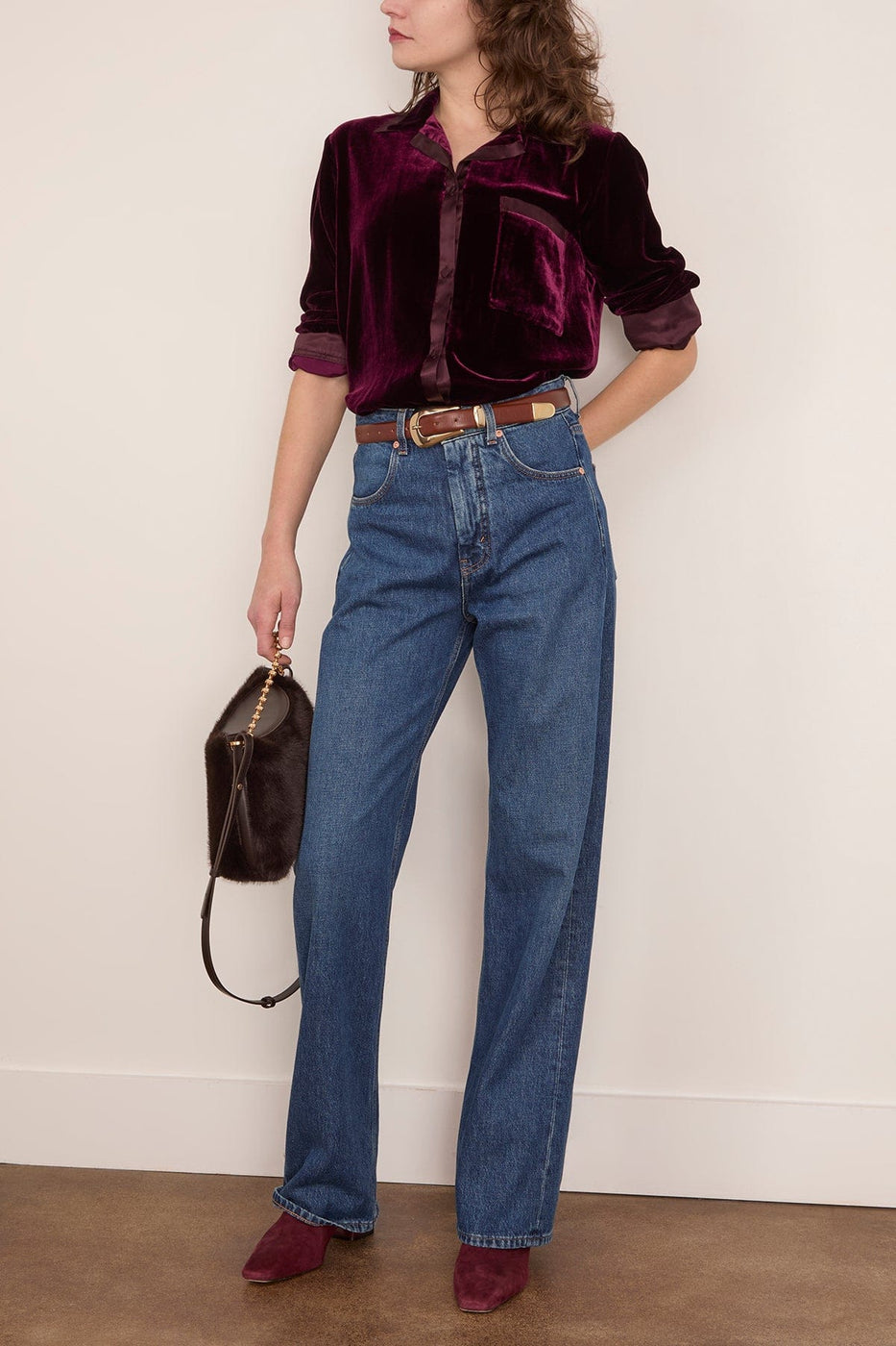 Forte Forte Plain Velvet Pajama Shirt in Bordeaux