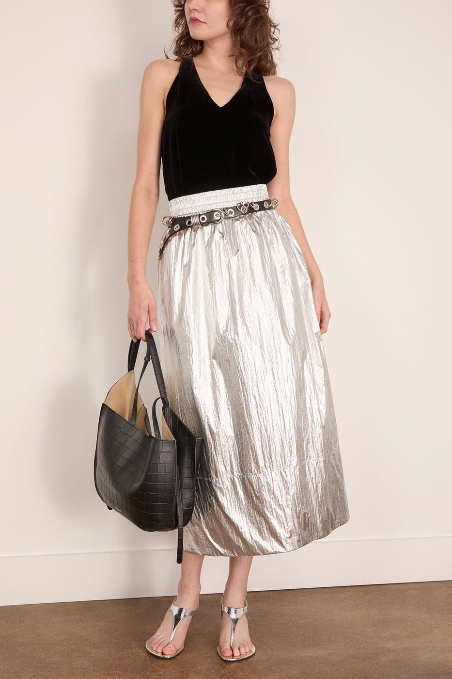 Forte Forte Plain Velvet V Neck Top in Noir