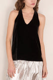Forte Forte Plain Velvet V Neck Top in Noir