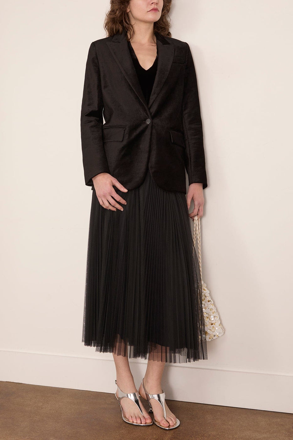 Forte Forte Stretch Velvet Masculine Jacket in Noir