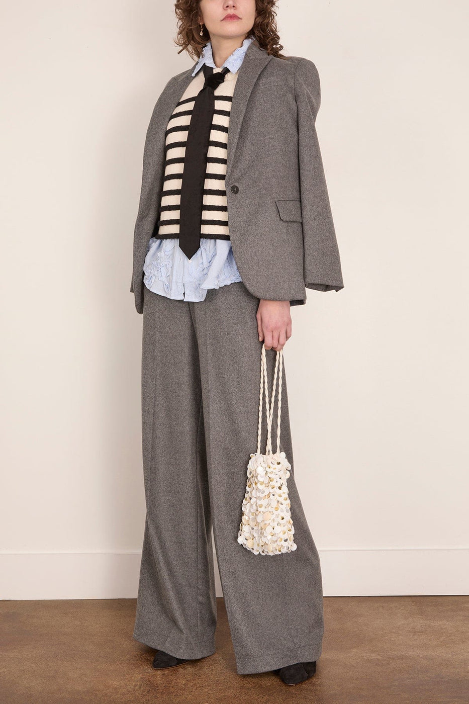 Forte Forte Wool Cloth Palazzo Pants in Grigio Melange