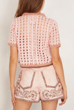 Forte Forte Cable Lux Handmade Crochet Cropped Polo in Petalo