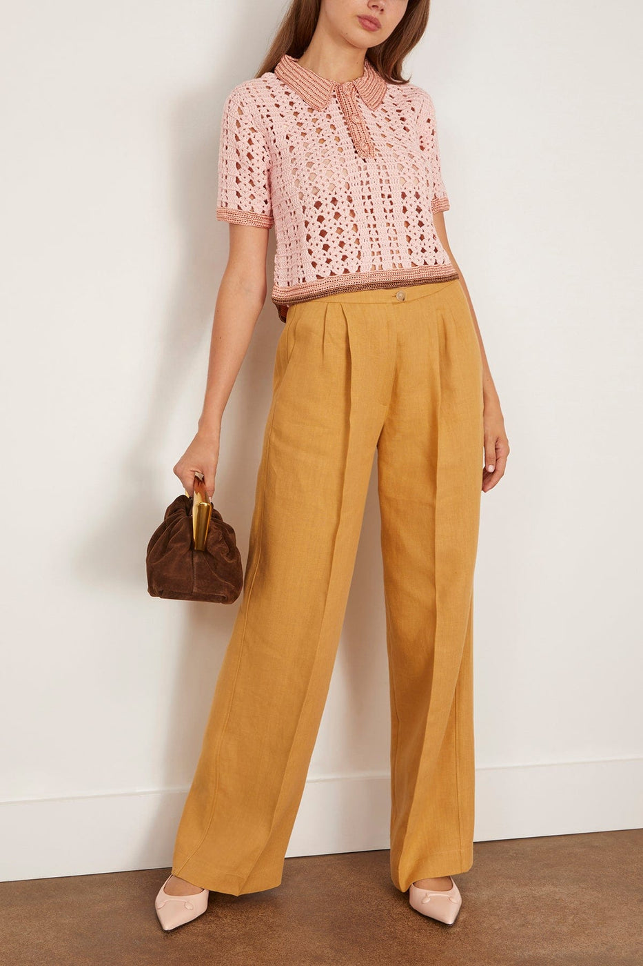Forte Forte Chic Linen Canvas Darted Pants in Grano