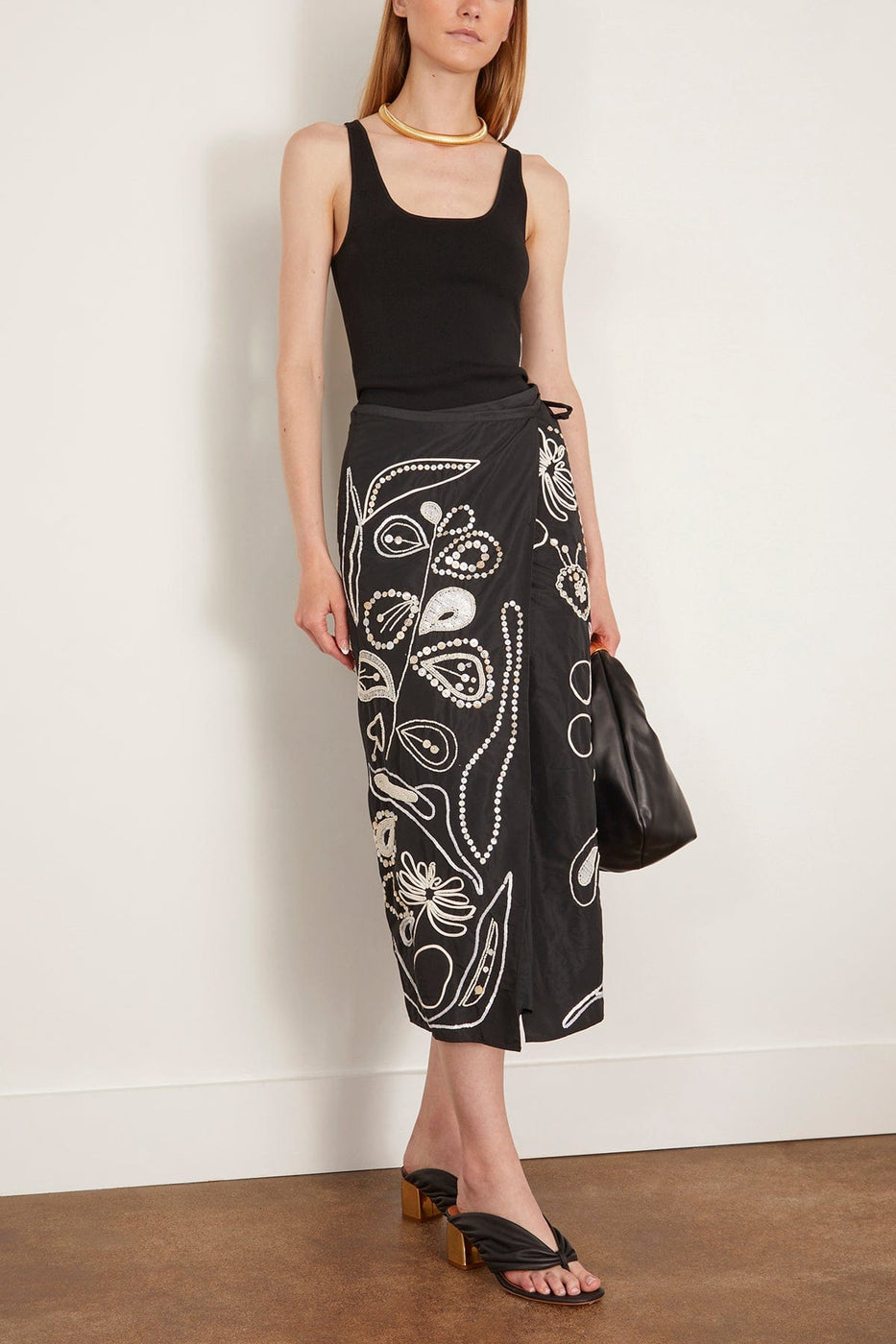 Forte Forte Skirts Pearl Suite Embroidery Taffeta Sarong Skirt in Nero Pearl Suite Embroidery Taffeta Sarong Skirt in Nero