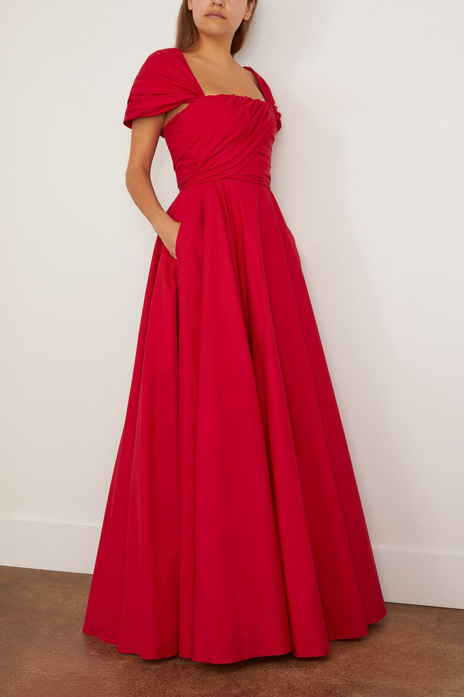 Giambattista Valli Long Corsage Poplin Dress in Red