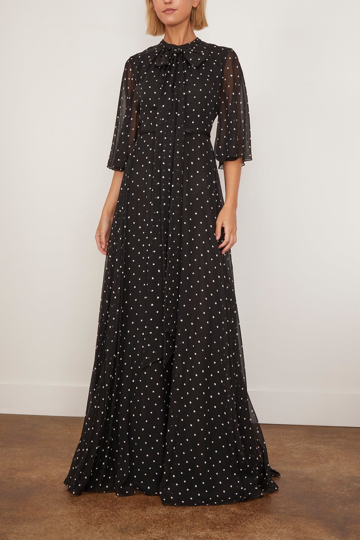 Giambattista Valli - Giambattista Valli Long Silk White Polka Dots Dress in Black 40 / 4 US - Hampden Clothing Giambattista Valli - Giambattista Valli Long Silk White Polka Dots Dress in Black 40 / 4 US - Hampden Clothing