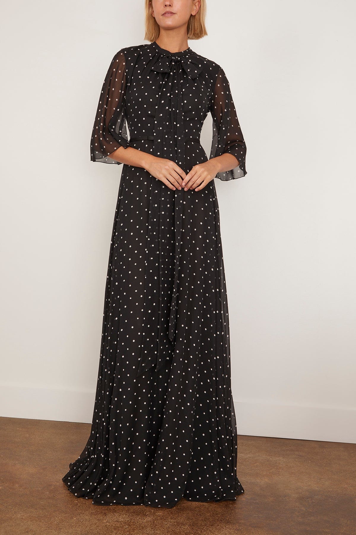 Giambattista Valli - Giambattista Valli Long Silk White Polka Dots Dress in Black 40 / 4 US - Hampden Clothing Giambattista Valli - Giambattista Valli Long Silk White Polka Dots Dress in Black 40 / 4 US - Hampden Clothing