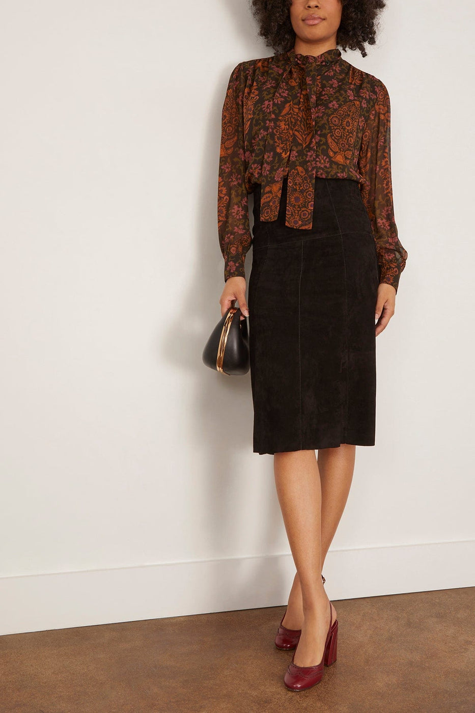 Giambattista Valli Paisley Tie Neck Top in Brown