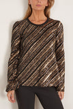 Giambattista Valli Sequin Long Sleeve Top in Black/Gold