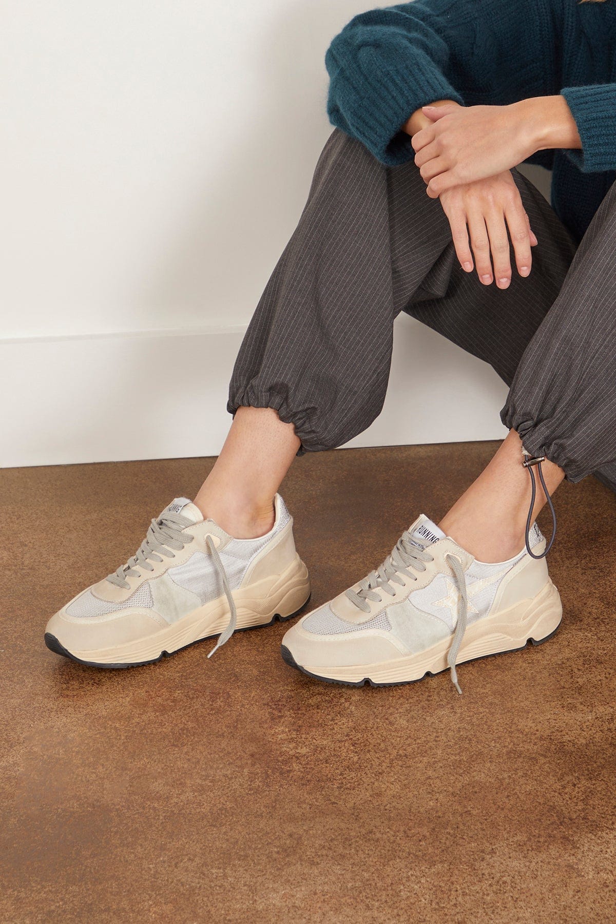 Golden Goose Low Top Sneakers Running Sole Sneaker in Silver/Ice/Buttercream Golden Goose Running Sole Sneaker in Silver/Ice/Buttercream