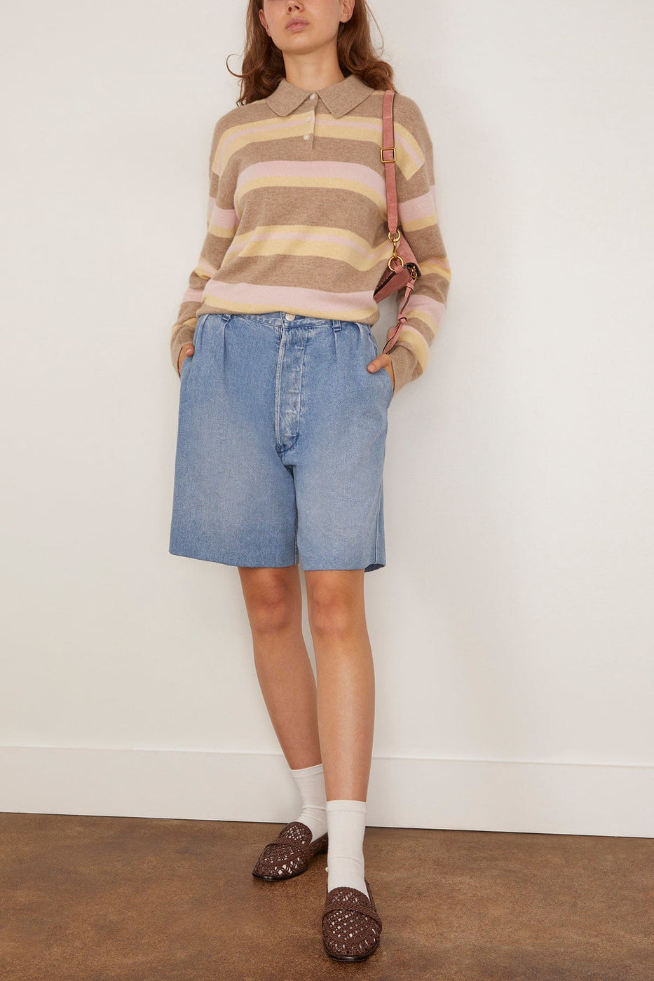 Guest In Residence Collegiate Stripe Polo in Taupe Combo