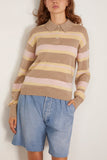 Guest In Residence Collegiate Stripe Polo in Taupe Combo