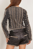 R13 Studded Hook Front Denim Jacket in Kennet Black Stretch