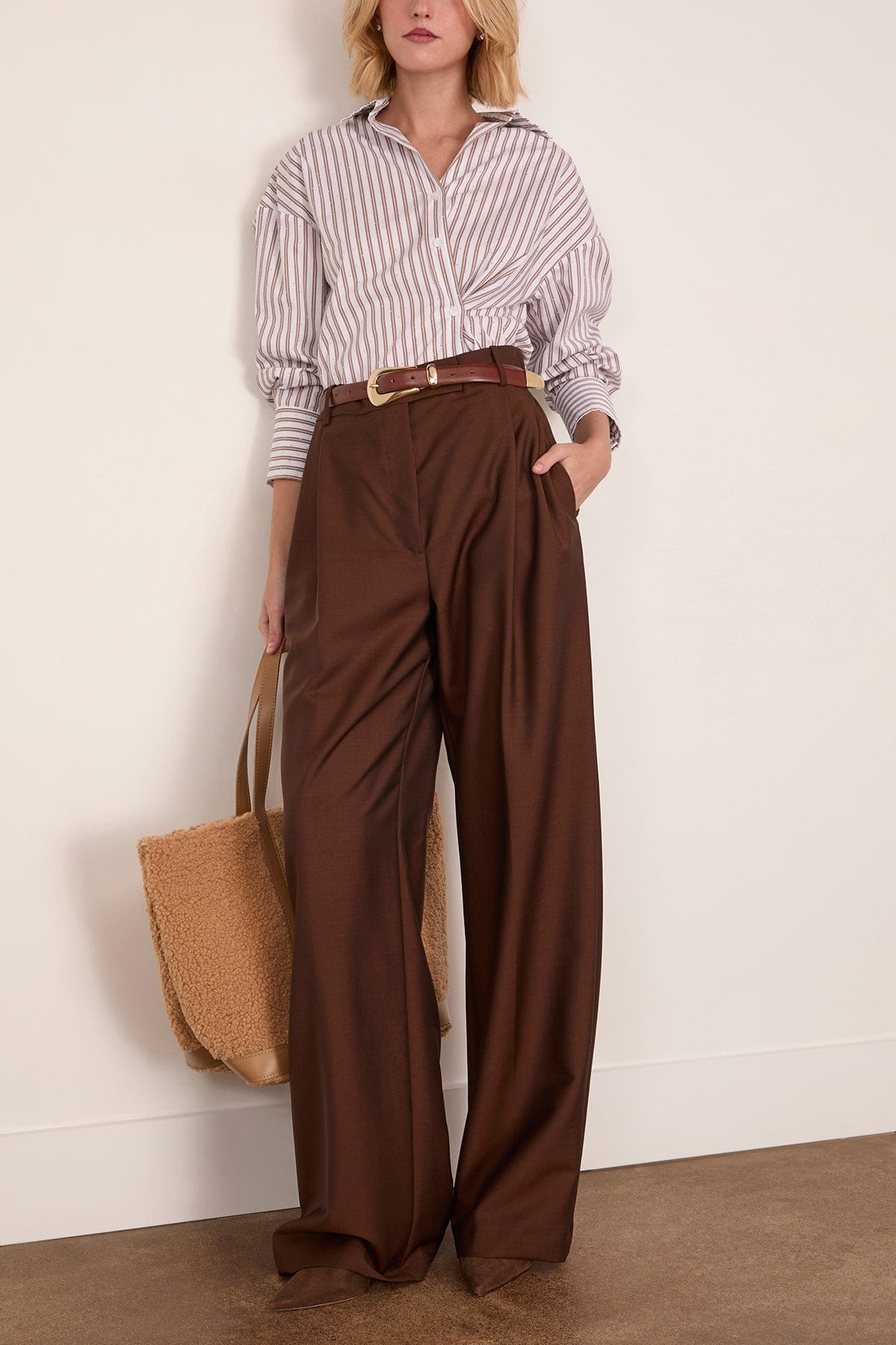 Hampden Clothing Frankie Rhinestud Shirt in Walnut/White