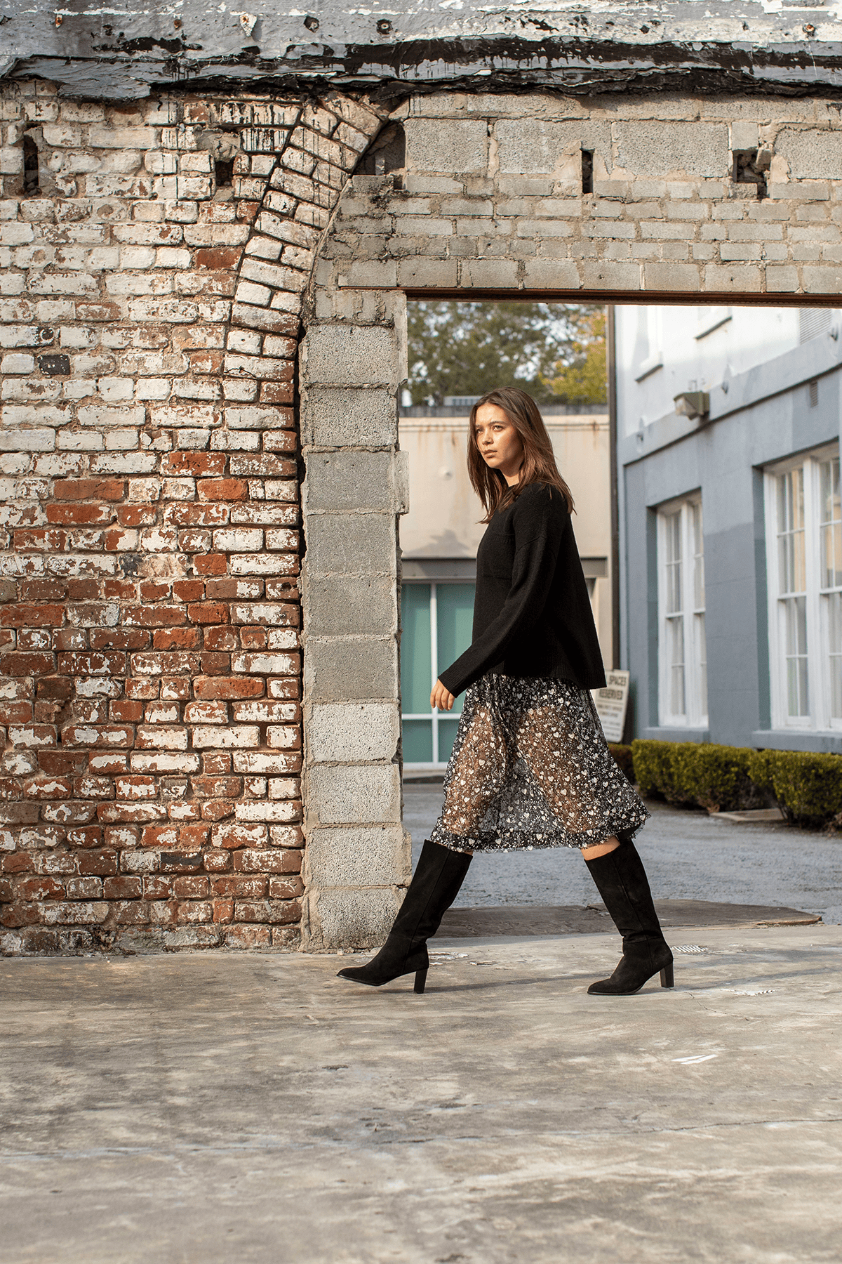 R13 Lace Midi Skirt in Mini Hearts on Black