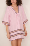 Lemlem Belkis V-Neck Caftan in Munit Pink