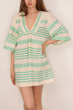 Lemlem Belkis V-Neck Caftan in Chereka Green