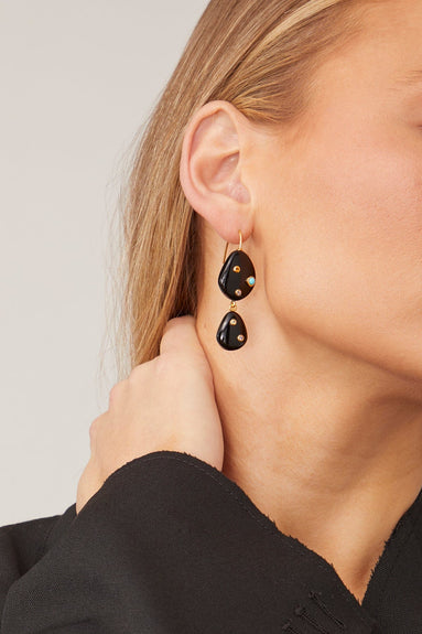 Lizzie Fortunato Earrings Stacked Stone Earrings in Black Agate Lizzie Fortunato Stacked Stone Earrings in Black Agate