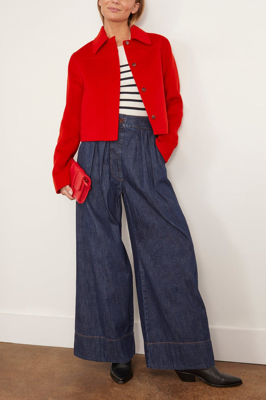 Loulou Studio Jackets Zhanna Short Boxy Coat in Tomato Loulou Studio Zhanna Short Boxy Coat in Tomato